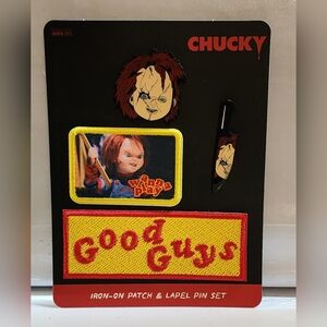 Chucky Iron-On Patch & Lapel Pin Set NEW